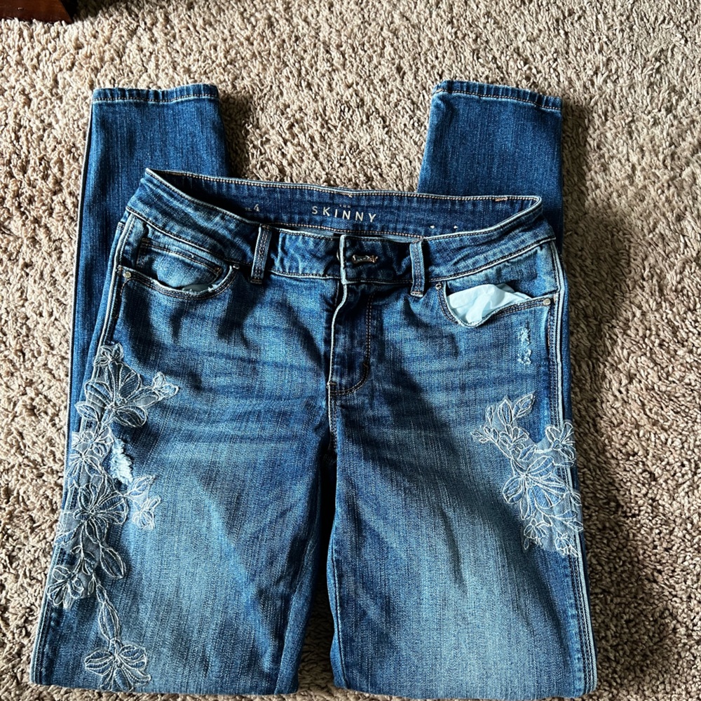 White House Black Market Lace Overlay Jeans